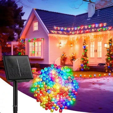 Luz Navideña Solar 100 Led 12mt Multicolor Secuencias Ip67