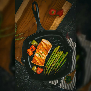 Sartén De Hierro Cuadrada Tipo Grill Con Mango 25x25cm Curado