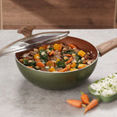 Wok Cuarzo + Tapa De Vidrio Wok Cuarzo+tv 24cm Color Verde cuarzo