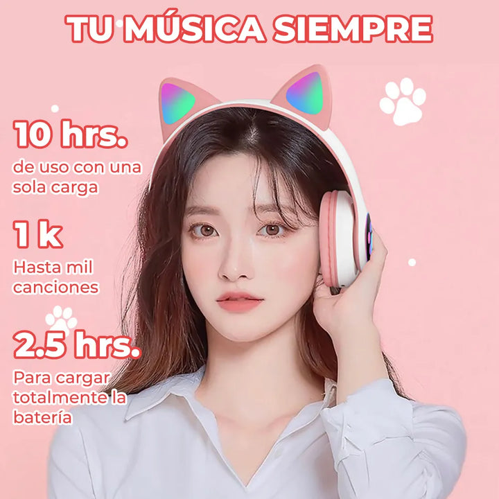 Diadema Gato Auriculares Bluetooth Colorido Led Luminoso