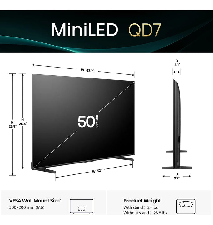 Televisor 50 Pulgadas Qd7 Mini-led 4k Uhd Smart Fire Tv