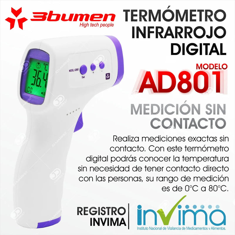 Termómetro Infrarrojo Digital 3bumen, Reg. Invima / Envío Ya