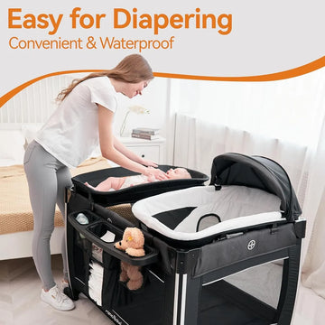 Cuna Portátil 4 En 1 Para Bebé, Plegable Y De Viaje, Gris