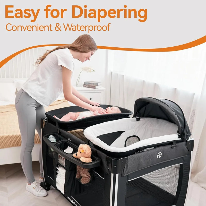 Cuna Portátil 4 En 1 Para Bebé, Plegable Y De Viaje, Gris