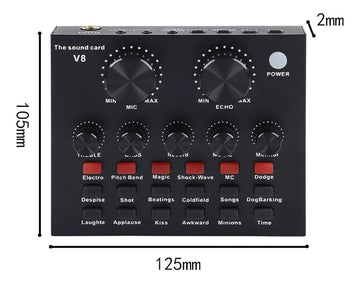 Mezcladora Tarjeta Sonido V8 Audio Grabacion Efectos Interfa Negro