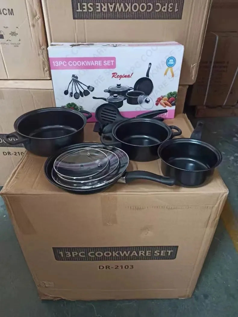 Set De Utensilios De Cocina Ollas Y Sartenes 13 Piezas Negro