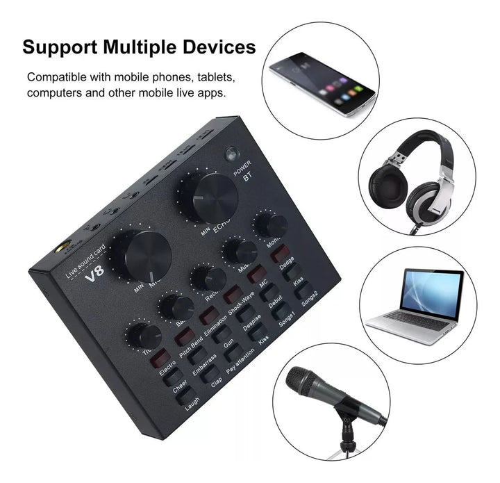 Interfaz Mezclador De Audio Externo Usb Tarjeta De Sonido V8