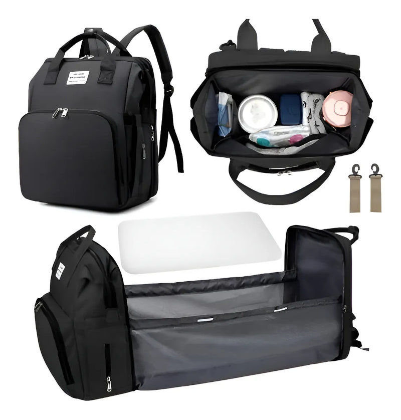 Mochila Pañalera Cuna Impermeable Multifunción Bebé Viaje Color Negro