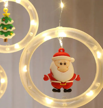 Cortina Extensión De Luces De Navidad De Aros Y Esferas Cálida