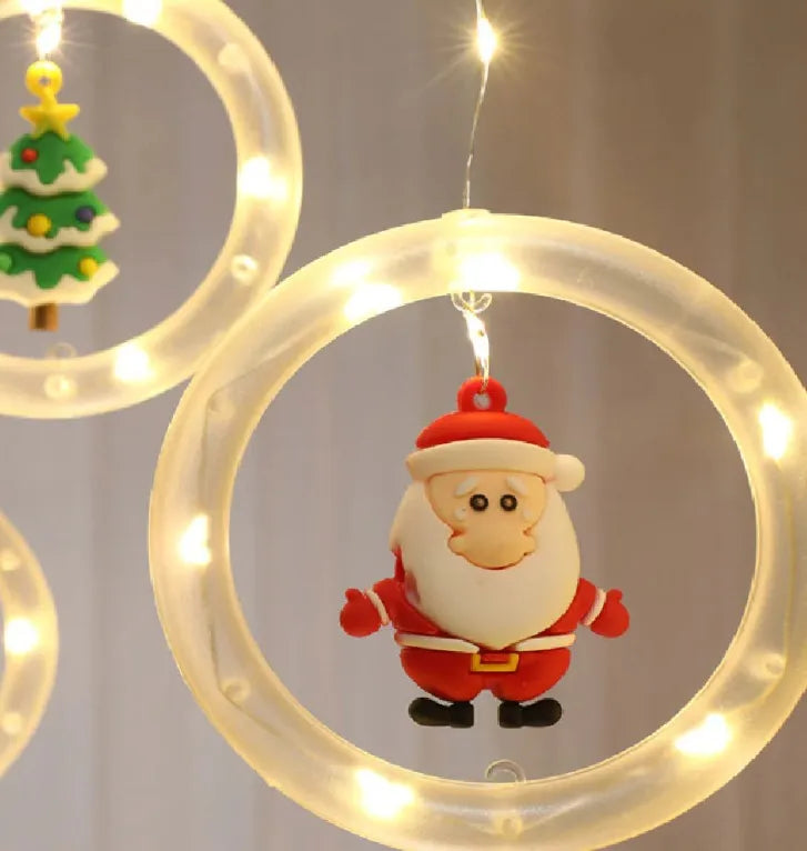 Cortina Extensión De Luces De Navidad De Aros Y Esferas Cálida
