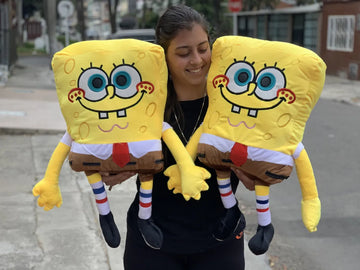 Peluche Bob Esponja Grande 70cm Moño De Regalo Y Globos Amarillo