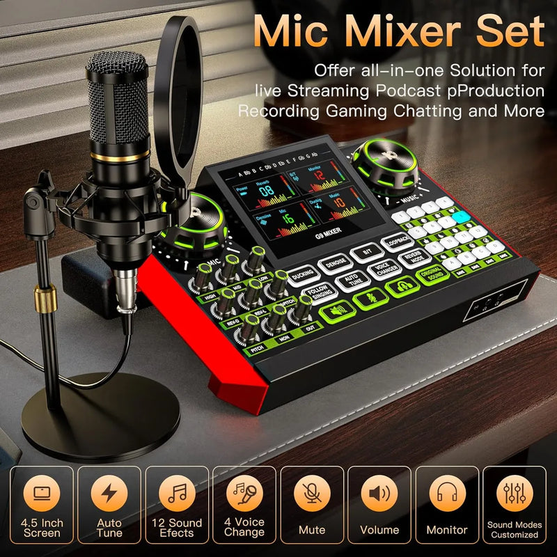 Micrófono G9 Podcast Con Efectos De Voz Y Tarjeta De Sonido