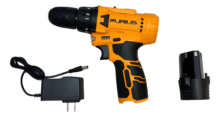 Taladro Inalambrico De 3/8 2 Vvr Furius Fcd12 Color Amarillo