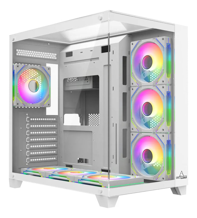 Gabinete Gamer Iceberg Atx Crystal Cube Xl Blanca 7 Fans Rgb Blanco
