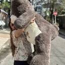 Oso De Peluche Gigante Metro Y Medio 1,55 + Moño + 3 Globos Gris Oscuro