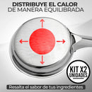Set x2 Sartenes de Acero Quirúrgico 18/10 con Tapa, Cocina Gourmet Saludable, Alta Durabilidad, Antiadherente Natural sin Revestimientos, Apta para Todo Tipo de Estufas