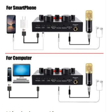 Kit Micrófono Condensador + Tarjeta Sonido + 9 Accesorios Negro