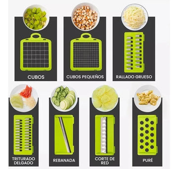 Mandolina Picatodo Multifuncional Para Verduras Y Frutas Color Gris con Verde