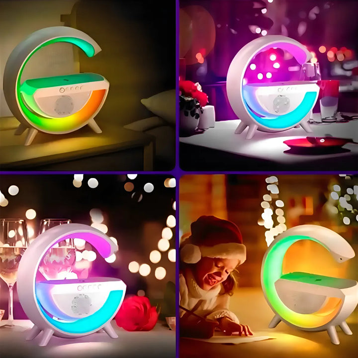 Parlante BT2301 Led Wireless Charging Speaker portátil con bluetooth blanca