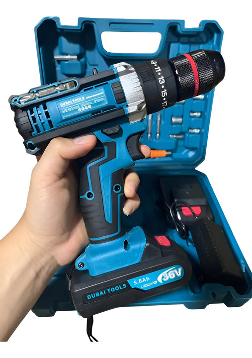 Taladro Inalambrico Doble Bateria Mandril Metalico Profesion - Azul Acero