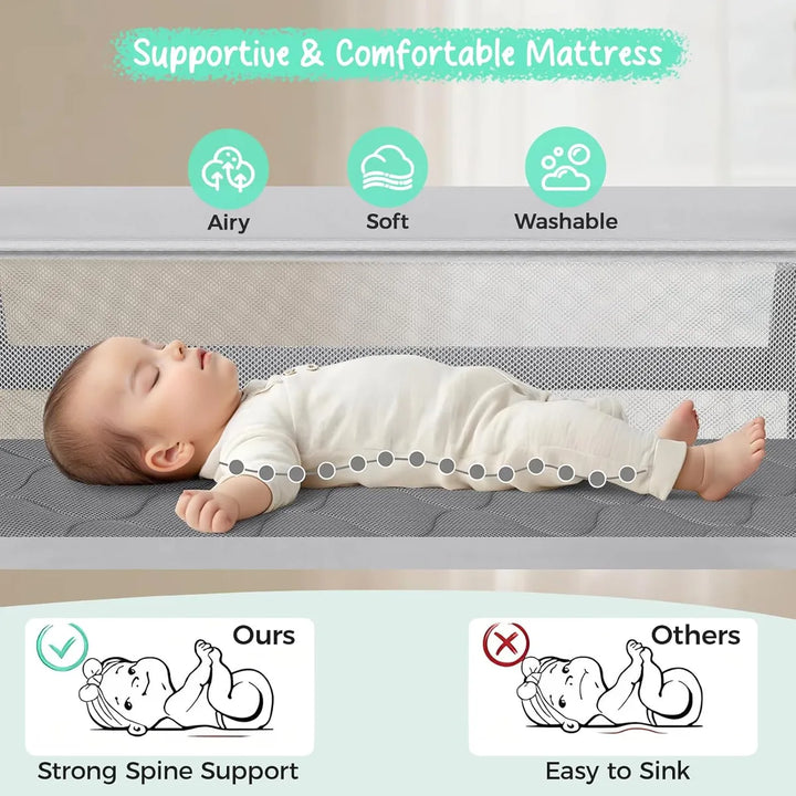 Cuna Lateral Ultra Silenciosa Con Colchón Lavable