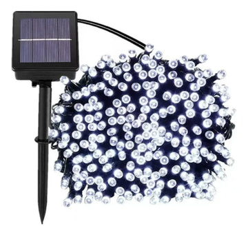 Luz Navideña Solar 100 Led 12mts Recargable Ip67 Blanca Blanco