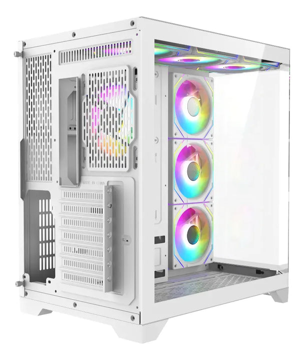 Chasis Gamer Iceberg Crystal Edge Con 7 Ventiladores Argb Blanco