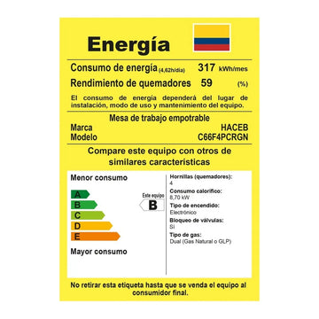 Estufa De Empotrar Tandoori Cristal 66x54 Gas Natural Haceb Color Negro