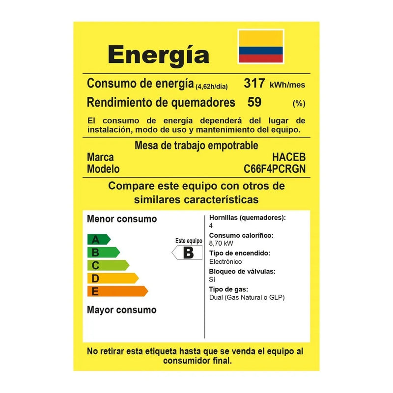 Estufa De Empotrar Tandoori Cristal 66x54 Gas Natural Haceb Color Negro