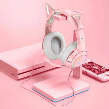 Aurífonos Gamer Onikuma K9 Micrófono - Cable Adaptador 1 A 2 Color Rosa