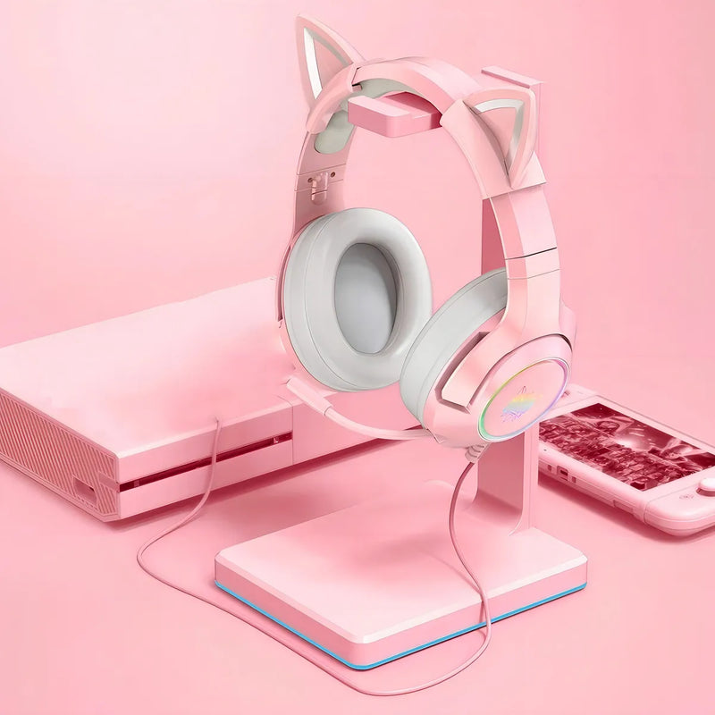 Aurífonos Gamer Onikuma K9 Micrófono - Cable Adaptador 1 A 2 Color Rosa