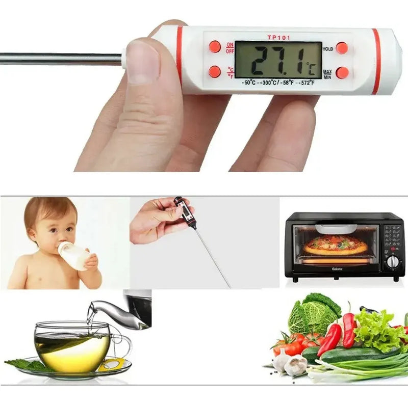 Termometro Digital Lcd Pincha Carne -50° A 300° 4 Botones Color Blanco