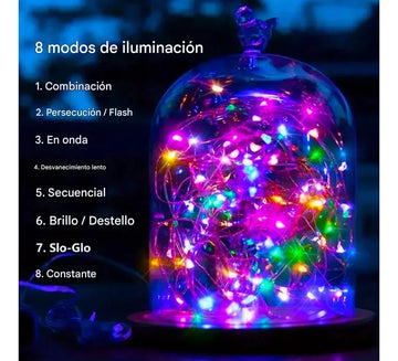 Luces Navideñas Multicolor Con Panel Solar - 21 Metros Azul Claro