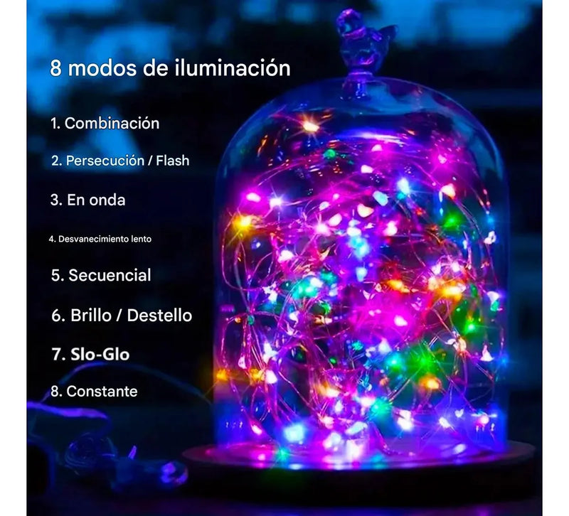 Luces Navideñas Multicolor Con Panel Solar - 21 Metros Azul Claro