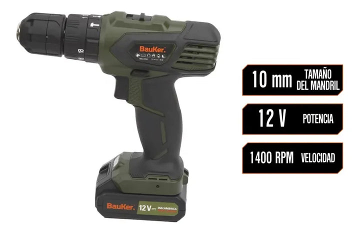 Taladro Percutor 3/8 12v +29 Acces + Carro Portaherramienta - Verde Oscuro