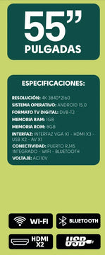 Televisor Led Onn. 55 Sin Bordes Smart Tv 4k Magis Tdt