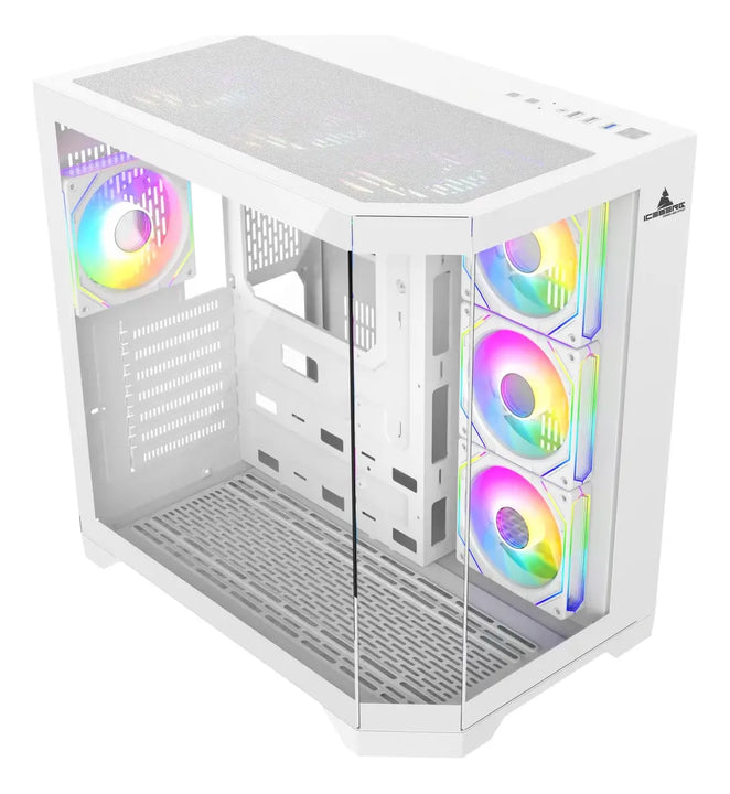 Chasis Gamer Iceberg Crystal Edge Con 7 Ventiladores Argb Blanco