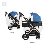 Coche Bebé Reclinable Moises Bebesit Gold Lx, Plegable Azul Chasis Dorado