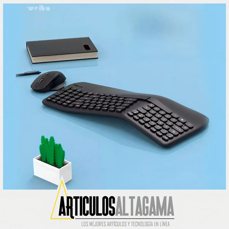 Combo Teclado Y Mouse Ergonomicos Inalambrico Weibo Wb-218 Mouse Negro Teclado Negro