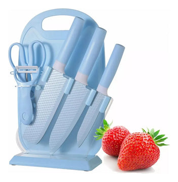 Set Cuchillos Tabla Pelador Tijeras De Cocina Azul/verde/negro