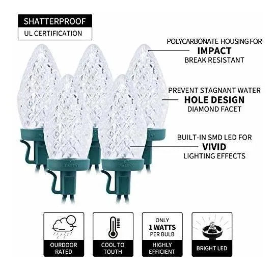 C9 Guirnalda De Luces Led Navideñas, 50 Led, 33 Pies, Luces