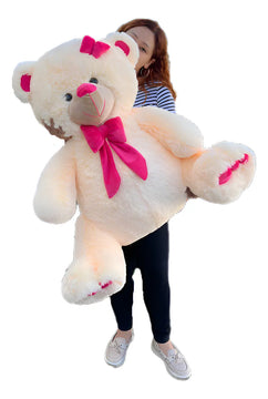 Osa De Peluche Grande De 1 Metro Perfumada Y Con Moño De Reg Crema