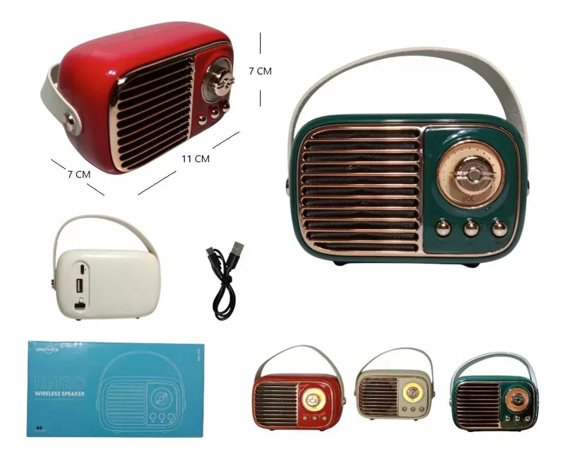 Parlante Bluetooth Radio Fm Vintage Recargable 5v Lector Usb Rojo, Verde, Beige