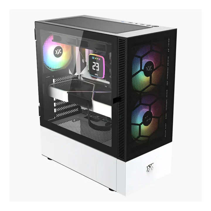 Chasis Xyz Airone 100 Mesh Negra 6.fan Argb Vidrio Templado Negro