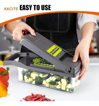 Mandolina Picatodo Multifuncional Para Verduras Y Frutas Color Gris con Verde