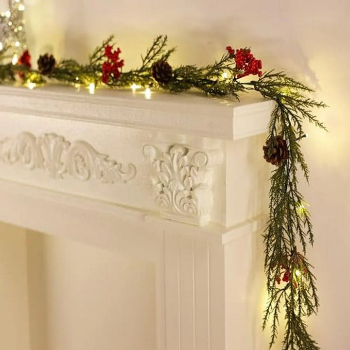 Guirnalda Navideña 6ft Con Luces Led, Berries Rojas, Norfolk