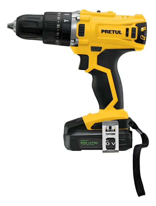 Taladro Inalámbrico Con Percutor 20v Mandril 1/2 Pretul Amarillo