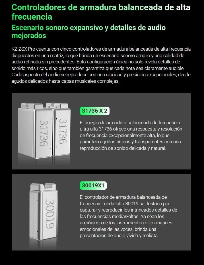 Audifonos Kz Zsx Pro Monitores + Cable Mejorado + Estuche Negro Sin Micrófono