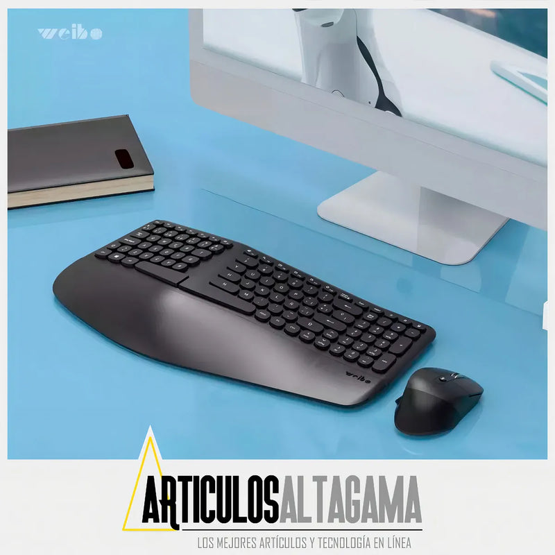 Combo Teclado Y Mouse Ergonomicos Inalambrico Weibo Wb-218 Mouse Negro Teclado Negro
