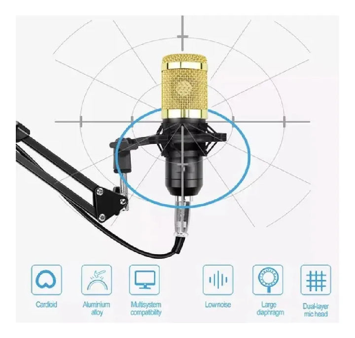 Kit Micrófono Condensador + Tarjeta Sonido Bluetooth V8 Negro
